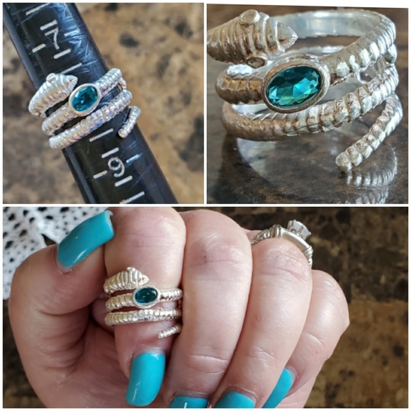 Genuine Paraiba Blue Tourmaline Snake Ring Size 8 - Picture 6 of 6